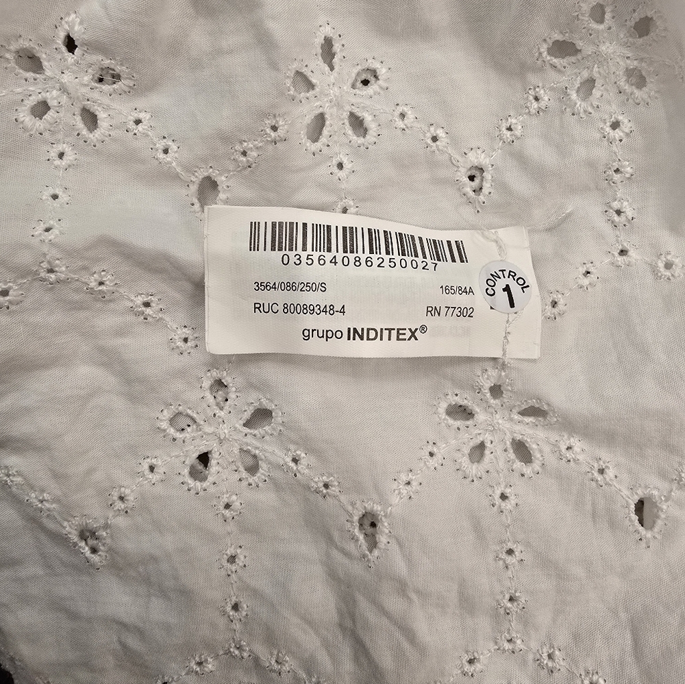 Zara Eyelet Babydoll Tie Front Top White Size S - Picture 6 of 7